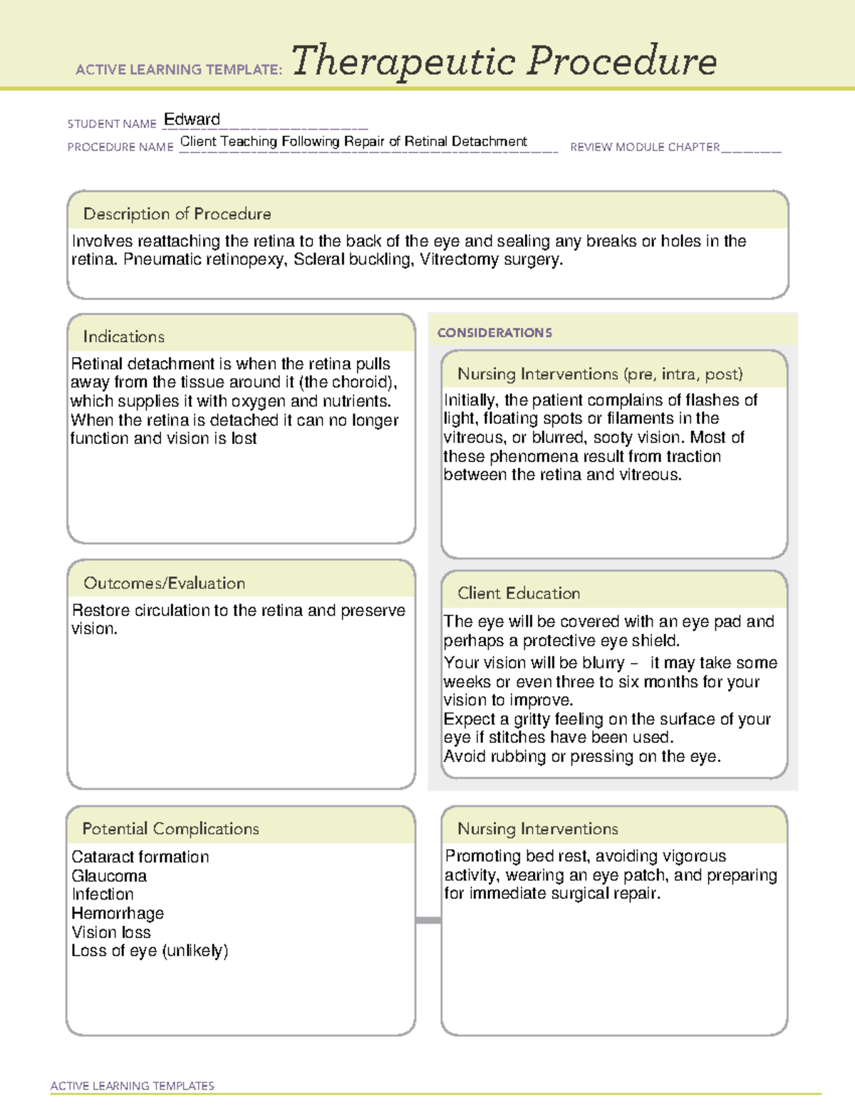 Client Teaching Following Repair of Retinal Detachment - NUR 233 ...