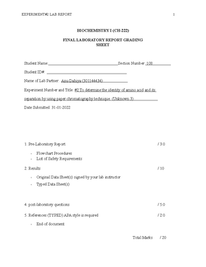 CH 222 postlab 1 - This is based on the experiment #1 post lab ...