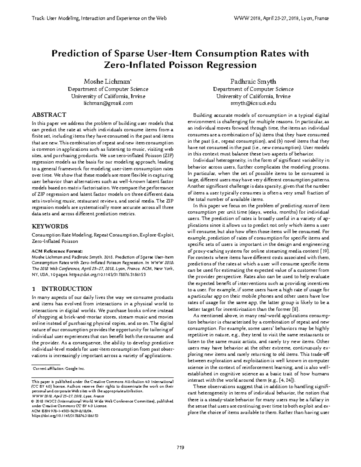 Lichman-2018 zero inflated poisson - Prediction of Sparse User-Item ...