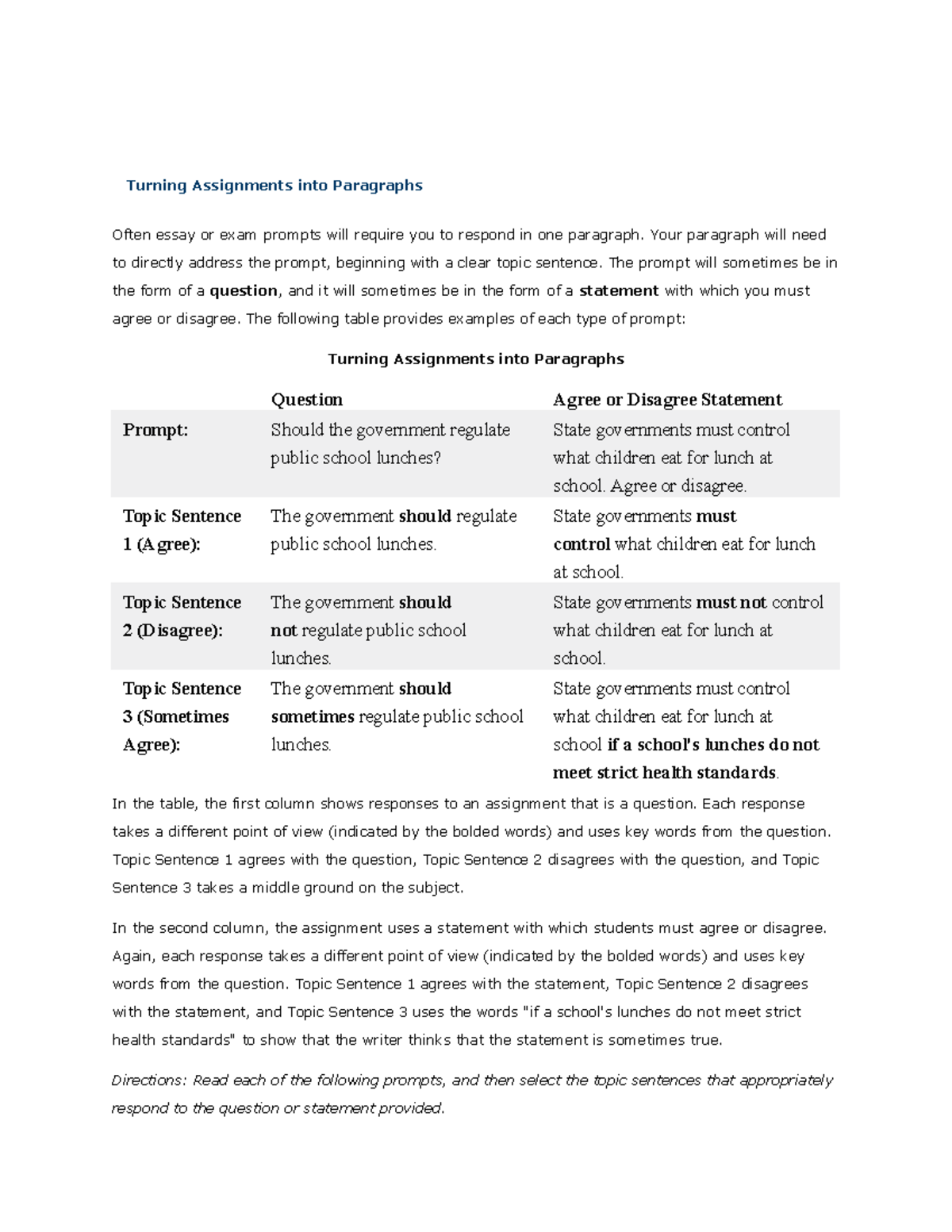 Turning Assignments into Paragraphs - Your paragraph will need to ...