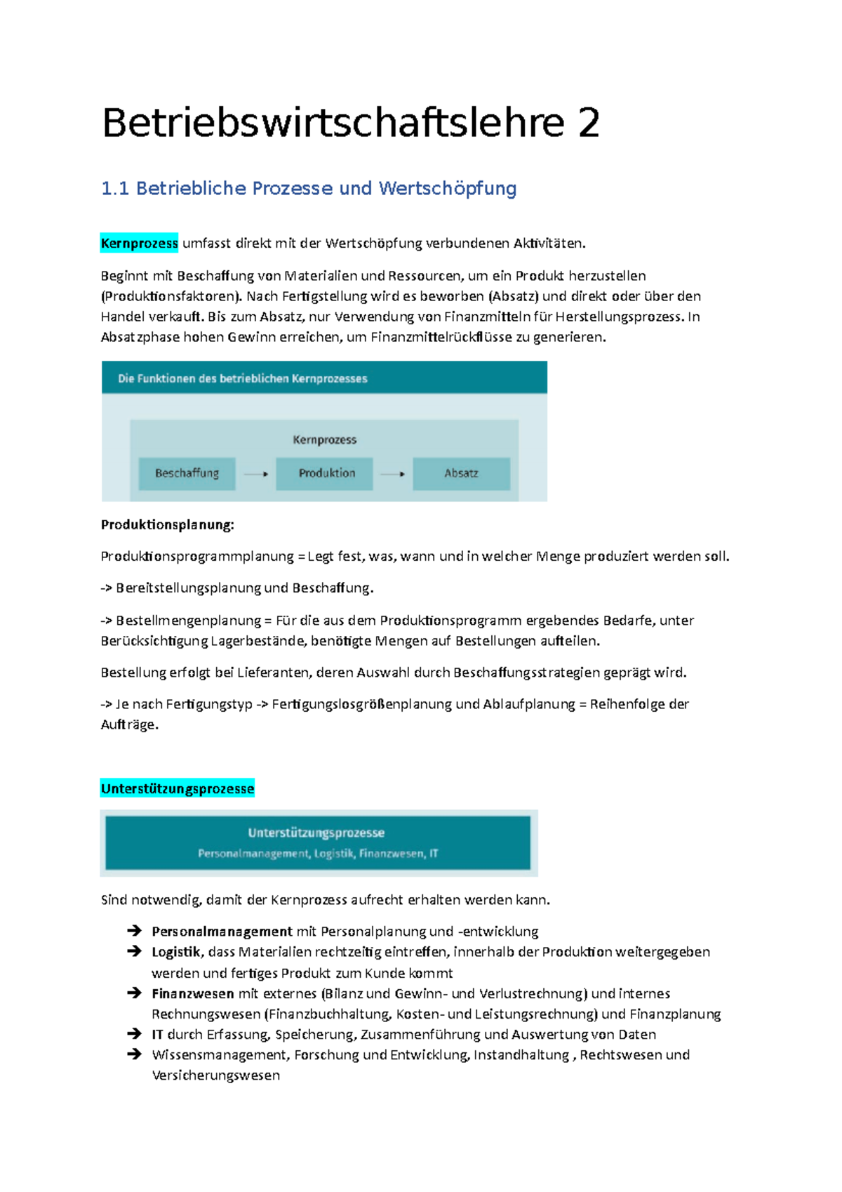 Zusammenfassung Betriebswirtschaftslehre 2 - Betriebswirtschaftslehre 2 ...