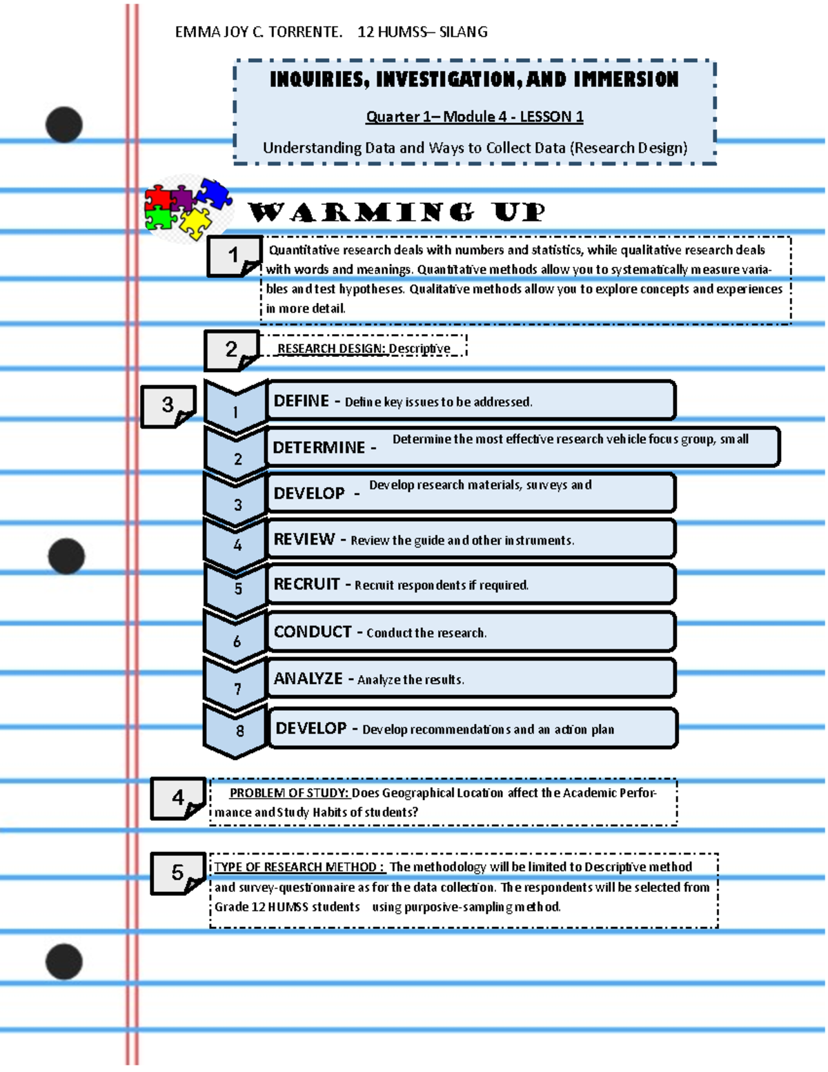 Inquiries, Investigation, AND Immersion- Quarter 1– Module 4 - Lesson 1 ...