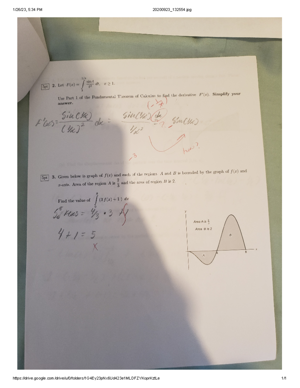 Calc 2 - Exam Question - 5pt 2. Let F(x) Sin A 1. Use Part 1 Of The ...