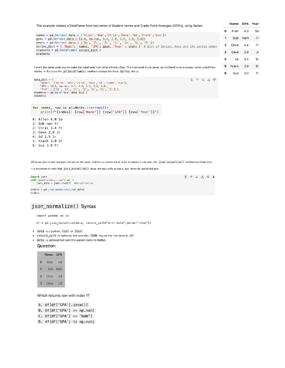 Python Exam #3 Study Guide - Name GPA Year This example creates a ...