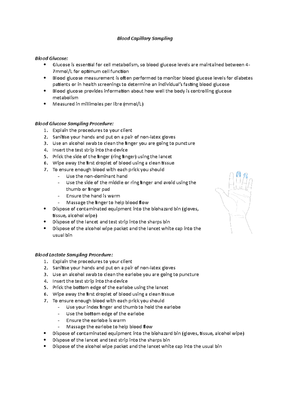Blood Capillary Sampling - Blood Capillary Sampling Blood Glucose ...