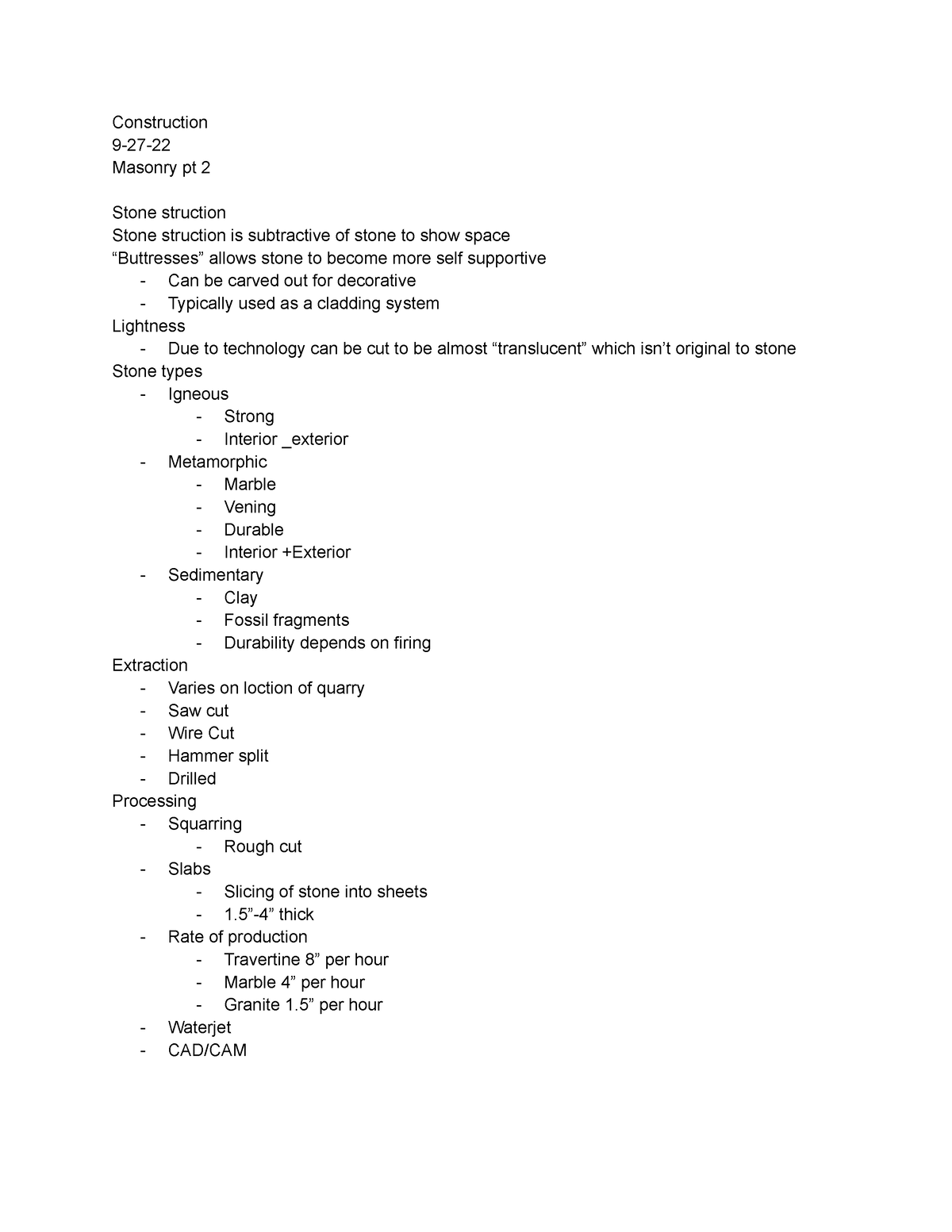 Masonry pt 2 1-1 - Lecture Notes Craig Borum - Construction 9-27 ...