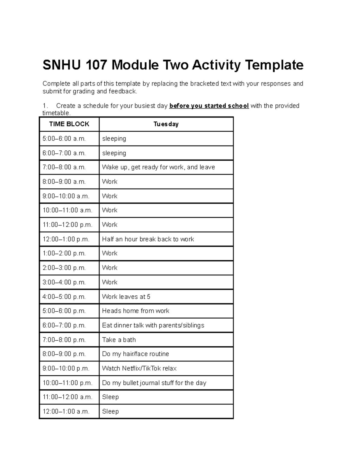 Module Two Activity - SNHU 107 Module Two Activity Template Complete ...