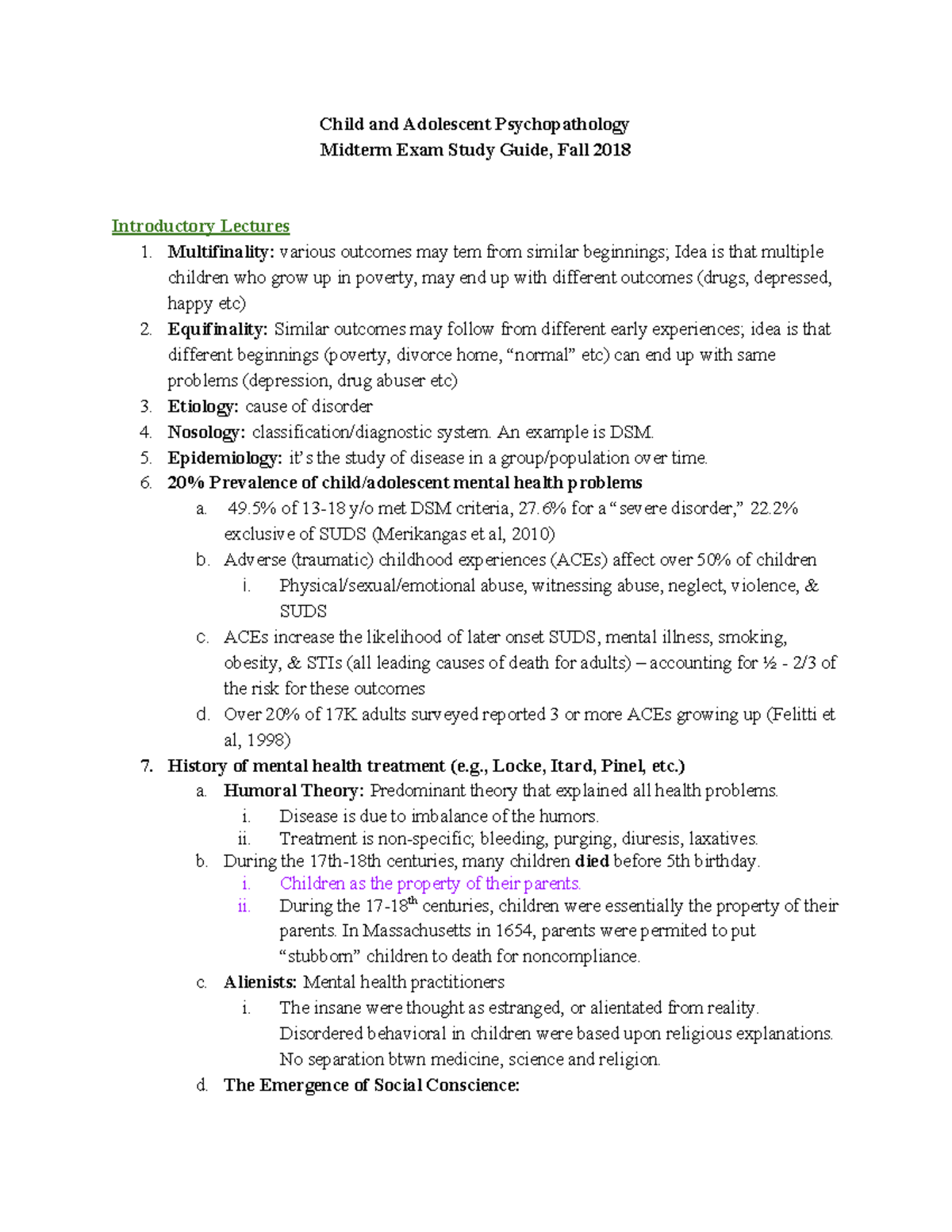 CAMS Midterm Exam Study Guide - Child and Adolescent Psychopathology Midterm Exam Study Guide ...