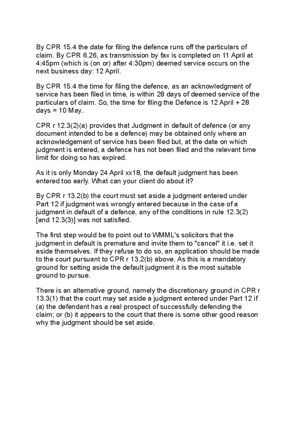 Print - civil procedure - By CPR 15 the date for filing the defence ...