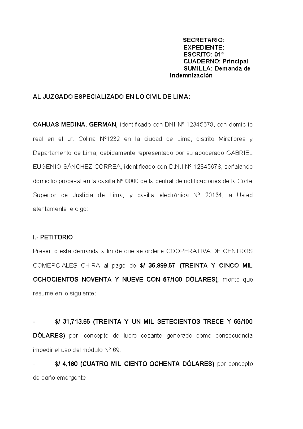 Demanda 22 - afasdf - SECRETARIO: EXPEDIENTE: ESCRITO: 01º CUADERNO ...