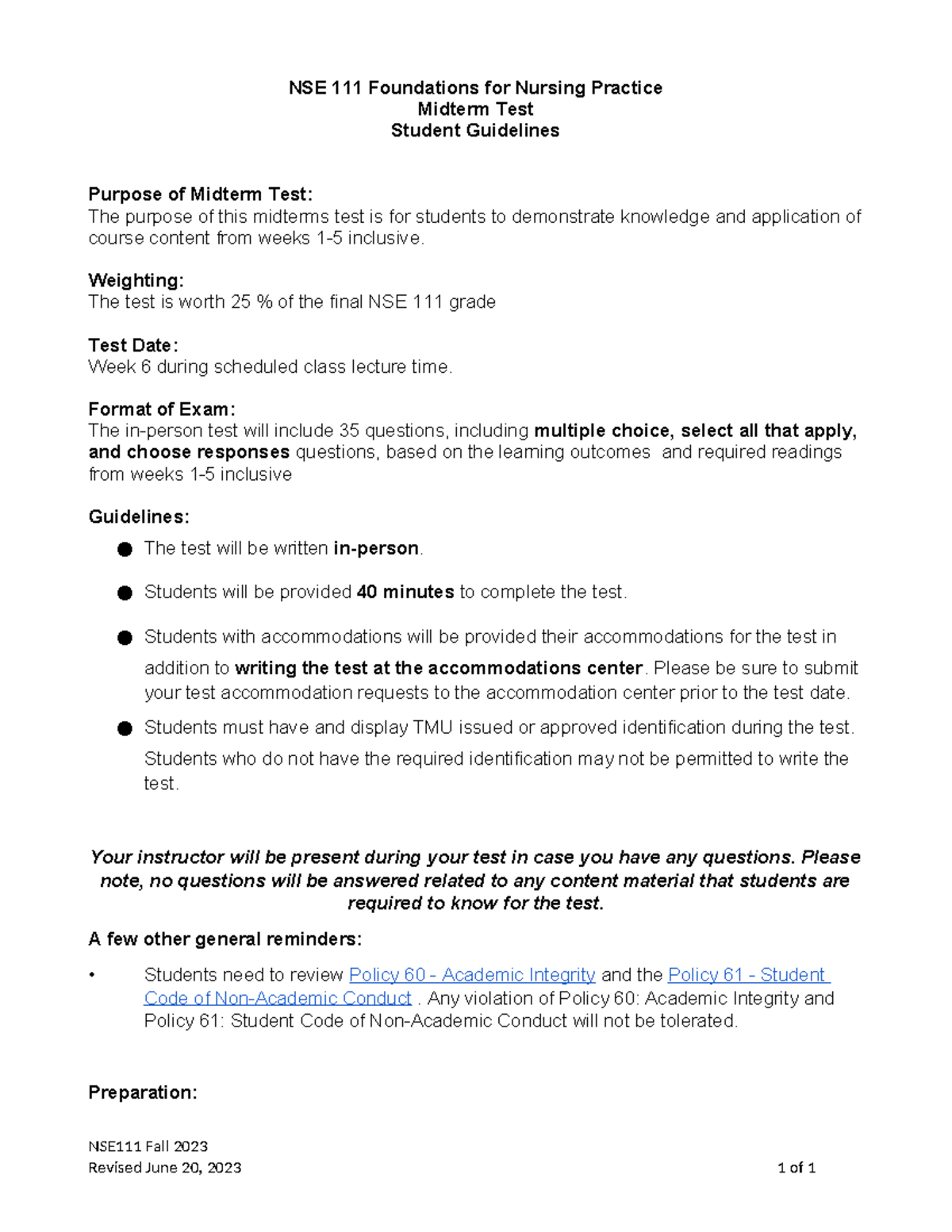 NSE111 Midterm Test Guidelines 2023 Final NSE 111 Foundations for