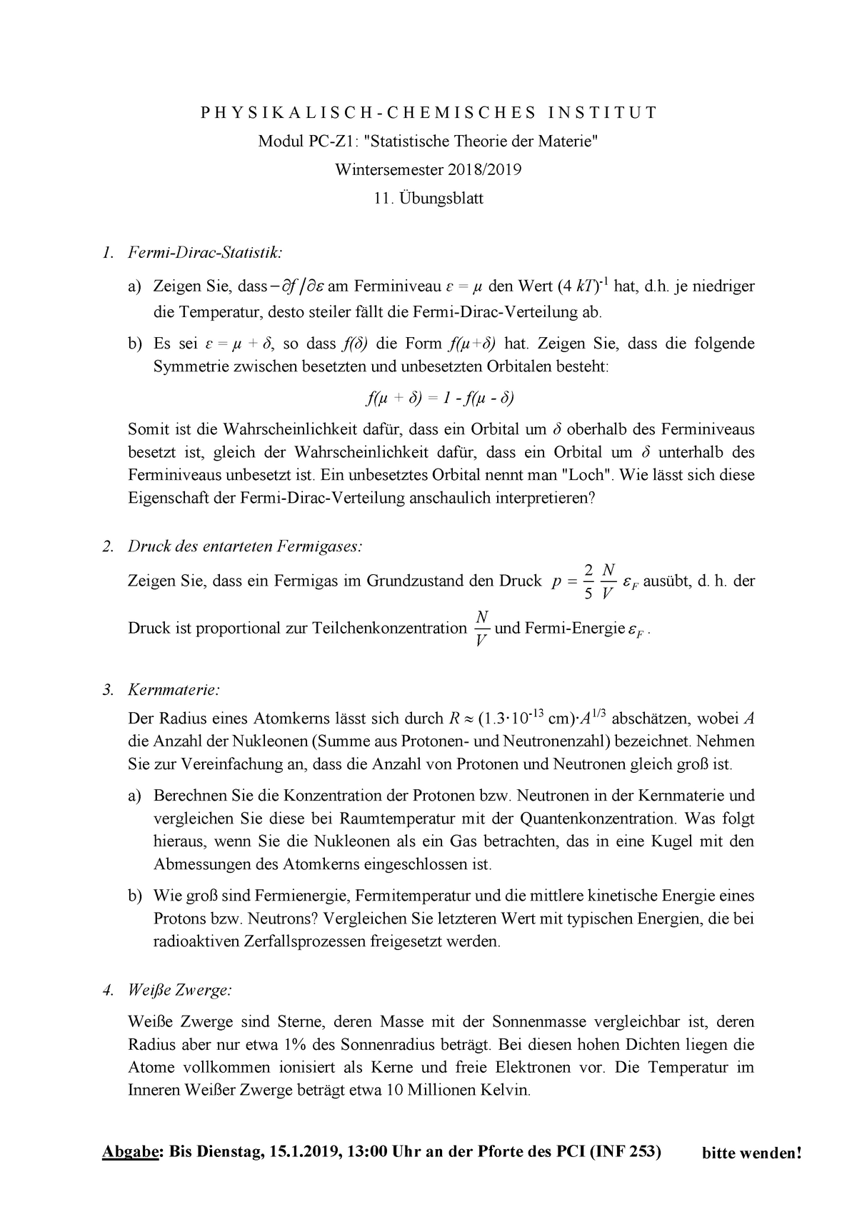 Bungsblatt 11 - Pflichtaufgaben Zur Vorlesung - PHYSIKALISCH-CHEMISCHES ...