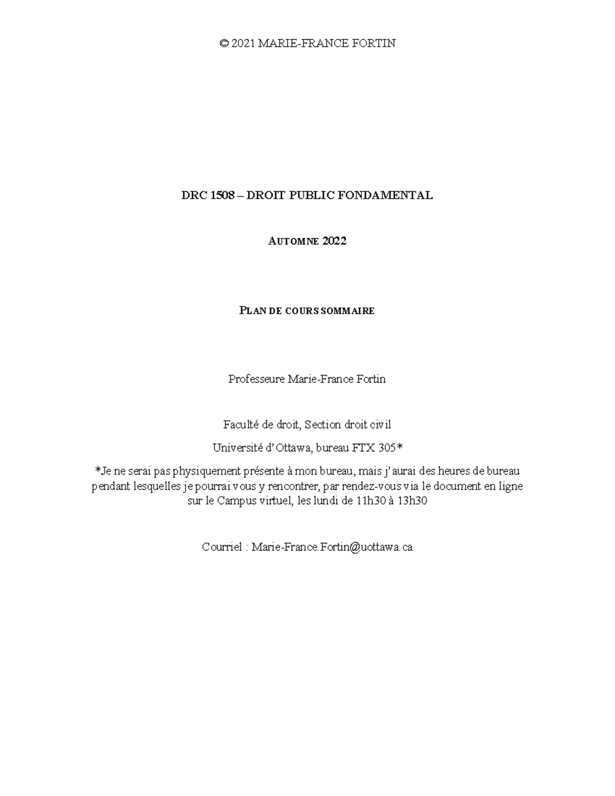 Plan de Cours - DRC 1508 – DROIT PUBLIC FONDAMENTAL AUTOMNE 2022 PLAN ...