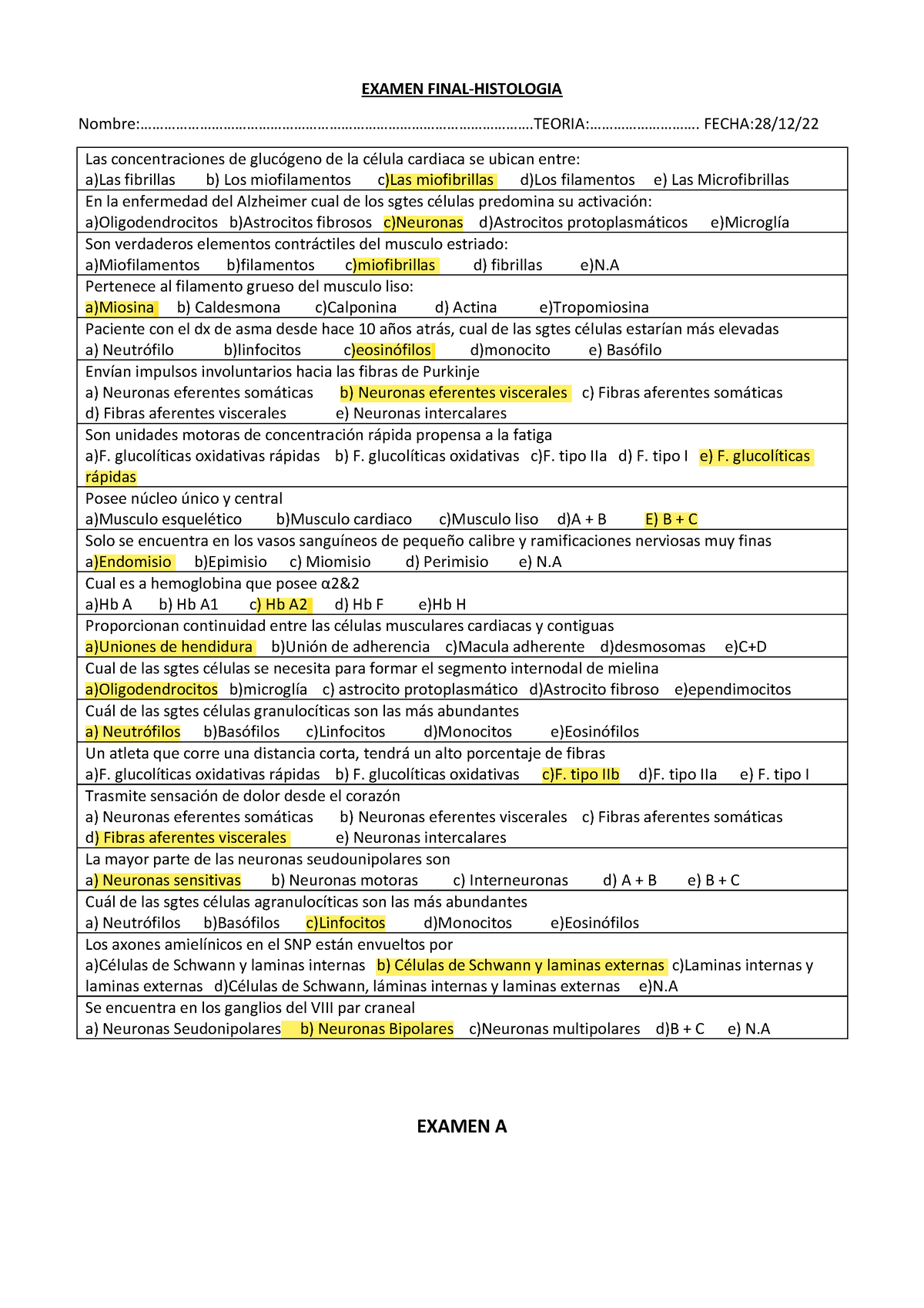 Final Banco Histo - EXAMEN FINAL-HISTOLOGIA - Studocu