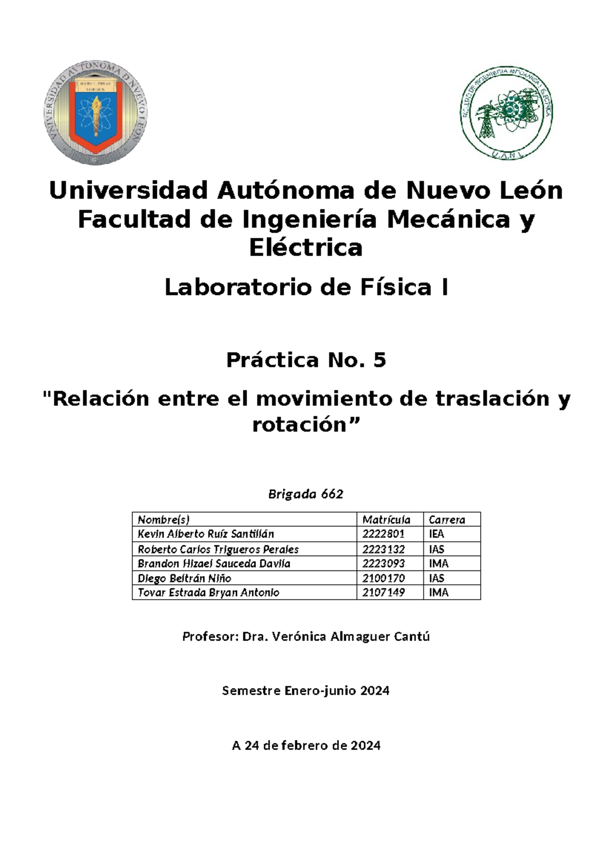 Practica 2 laboratorio de fisica 1 - Universidad Autónoma de Nuevo León ...