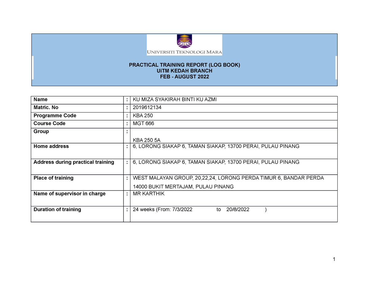 mgt666-practical-training-log-book-practical-training-report-log