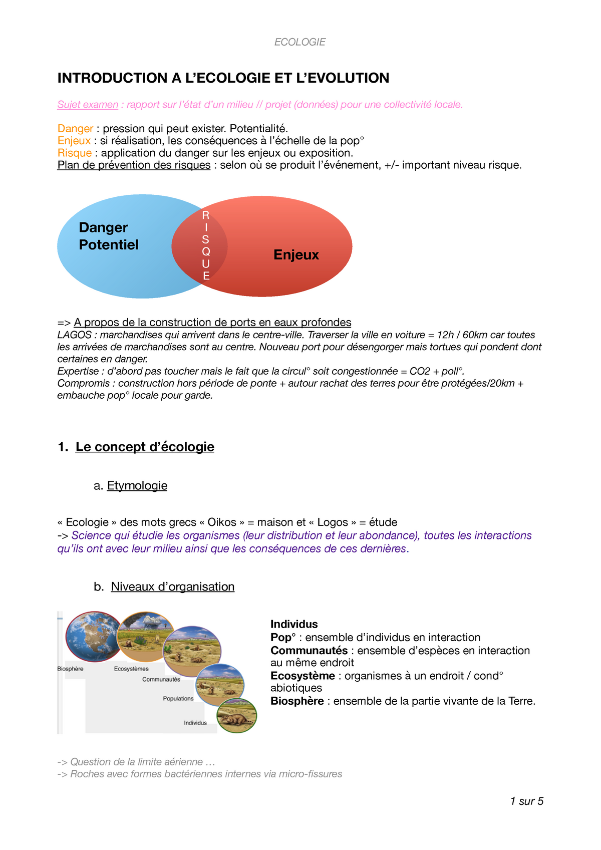 Ecologie écosystèmes - INTRODUCTION A L’ECOLOGIE ET L’EVOLUTION Sujet ...