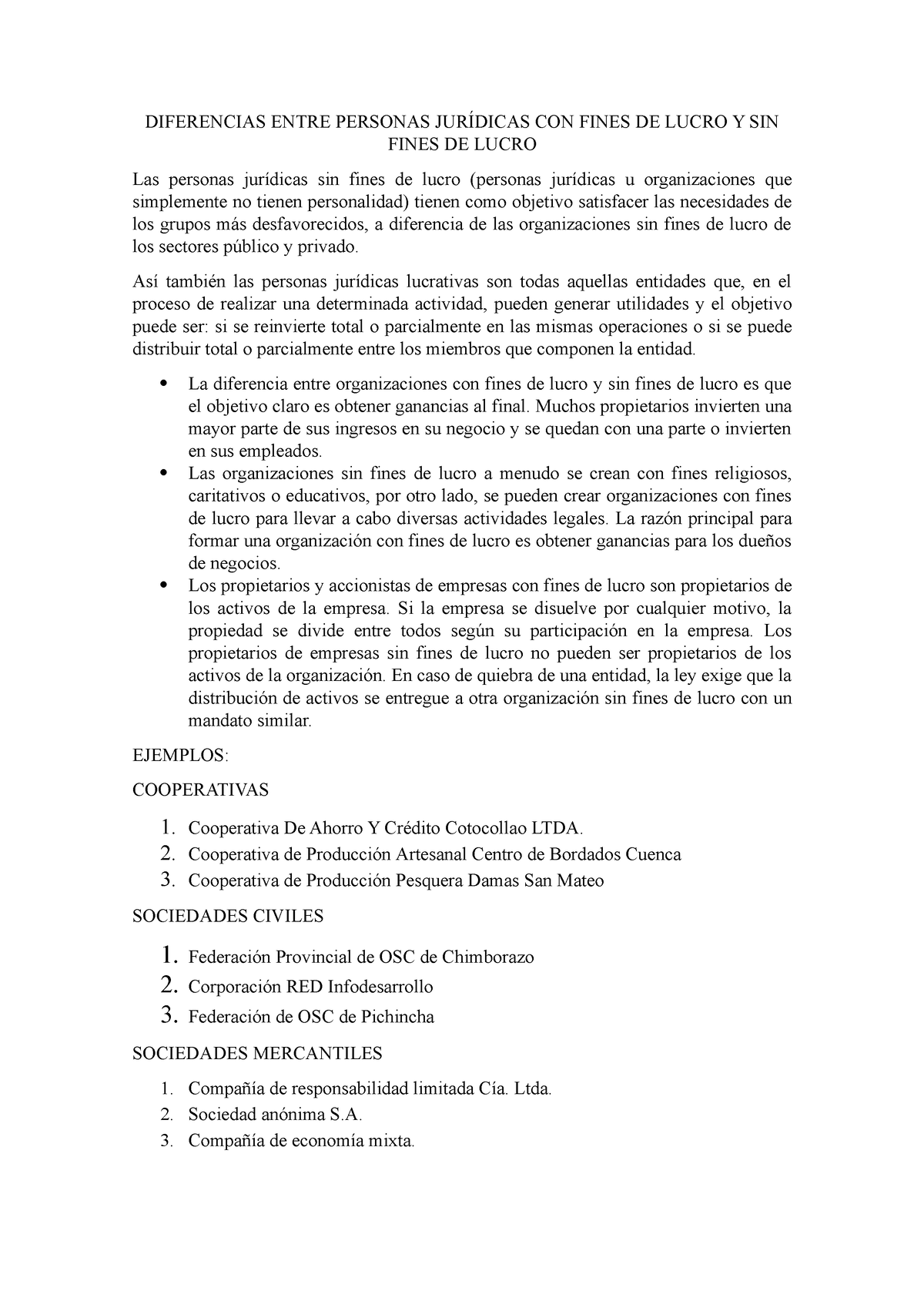 Diferencias Entre Personas Jurídicas Con Fines De Lucro Y Sin Fines De