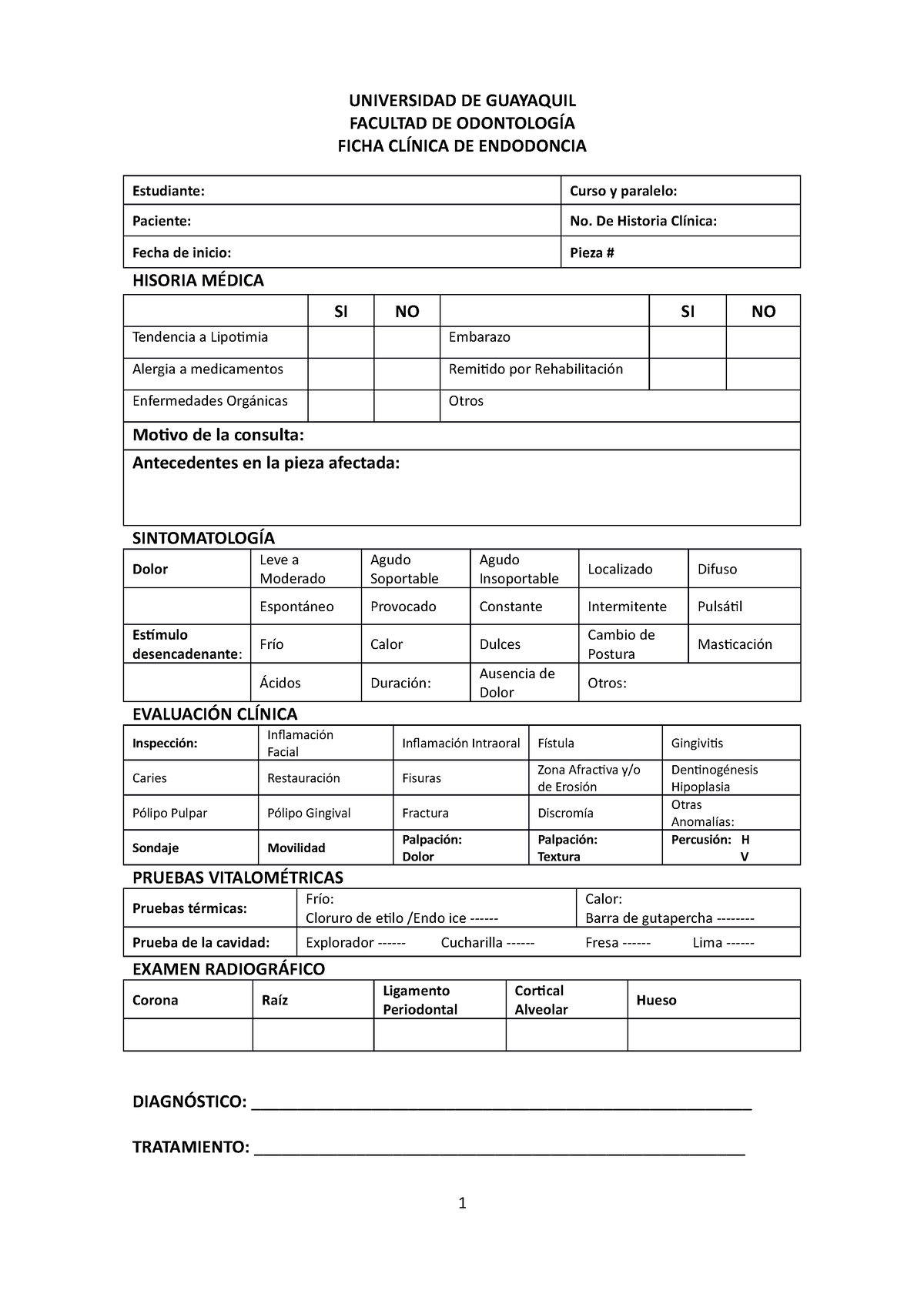 Ficha Endodoncia 2023 2024 Universidad De Guayaquil Facultad De OdontologÍa Ficha ClÍnica De 2419