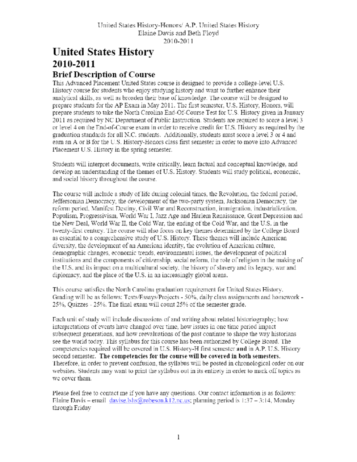 United States History - Public Schools of Robeson County - HIS 102 ...