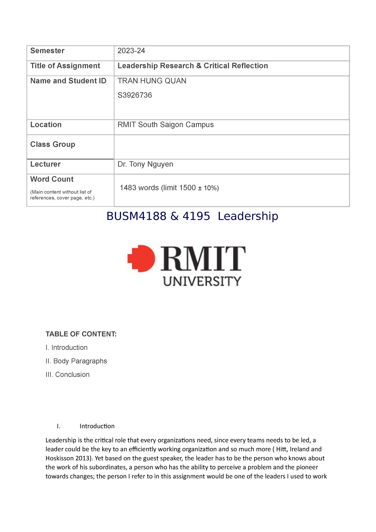 leadership and decision making assignment 3