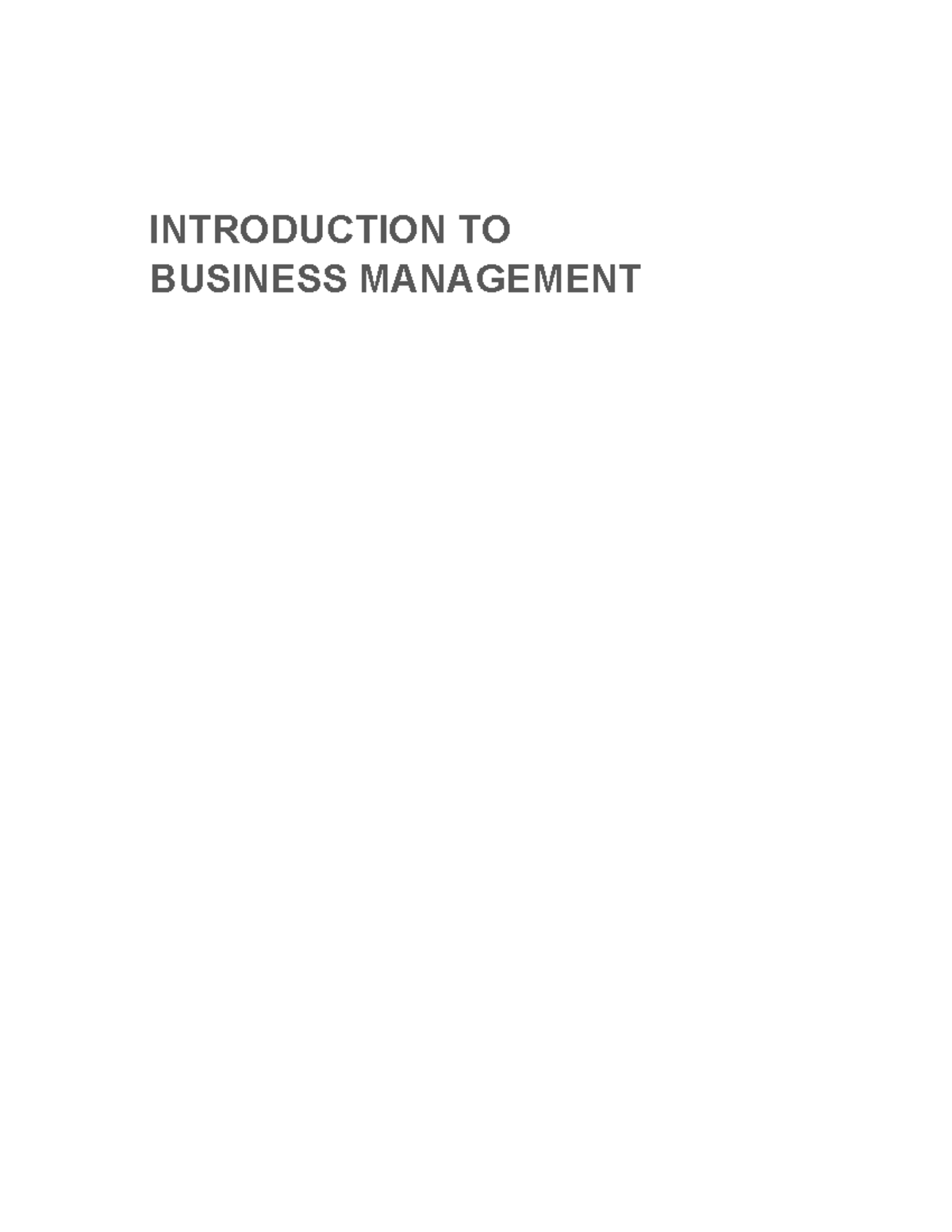 Introduction TO Business Management 1 Lecture Notes 1820 - INTRODUCTION ...