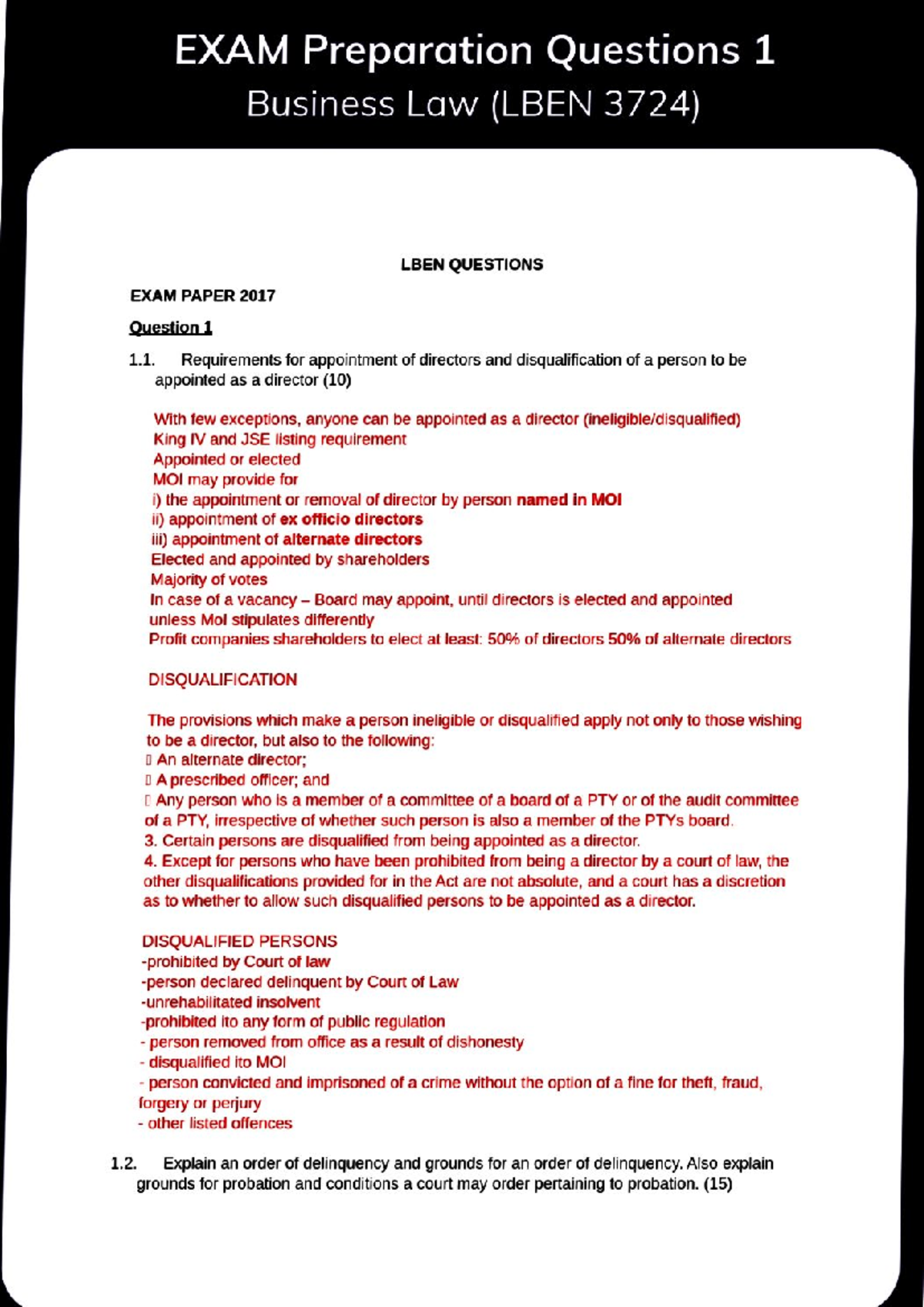 EXAM Preparation Questions 1 - LBUE3704 - Studocu