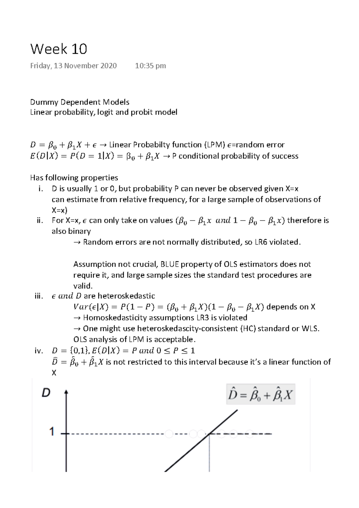 Qm2 w10 - Lecture notes 10 - Dummy Dependent Models Linear probability ...
