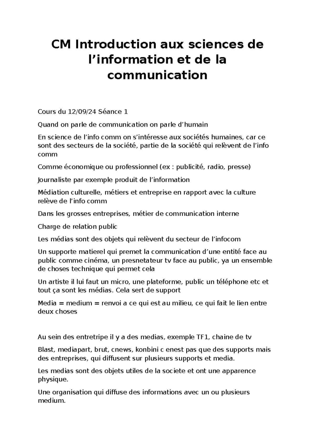 CM 1 Introduction aux sciences de l - CM Introduction aux sciences de l ...