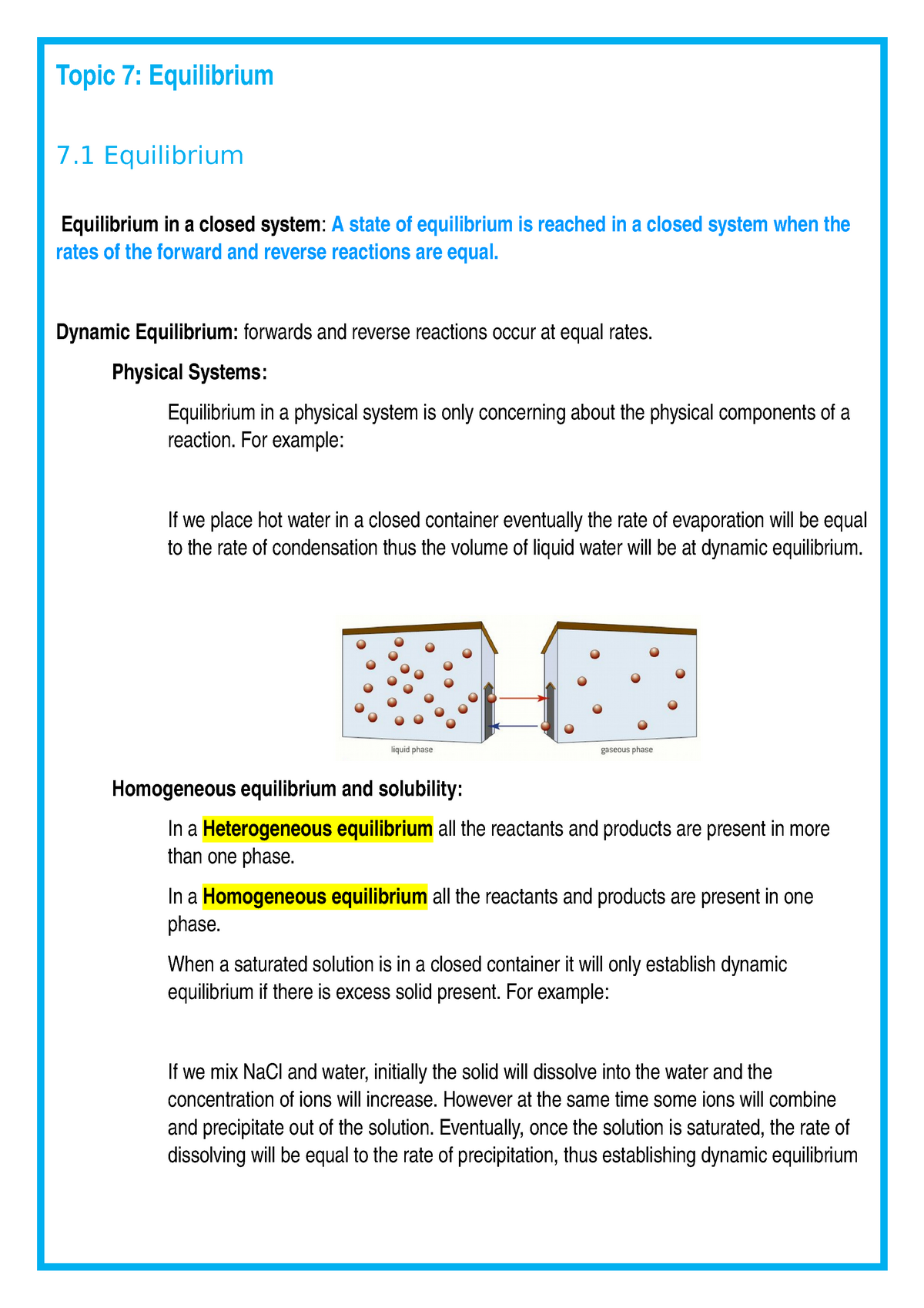 Equilibrium Notes Topic 7 Equilibrium 7 Equilibrium Equilibrium