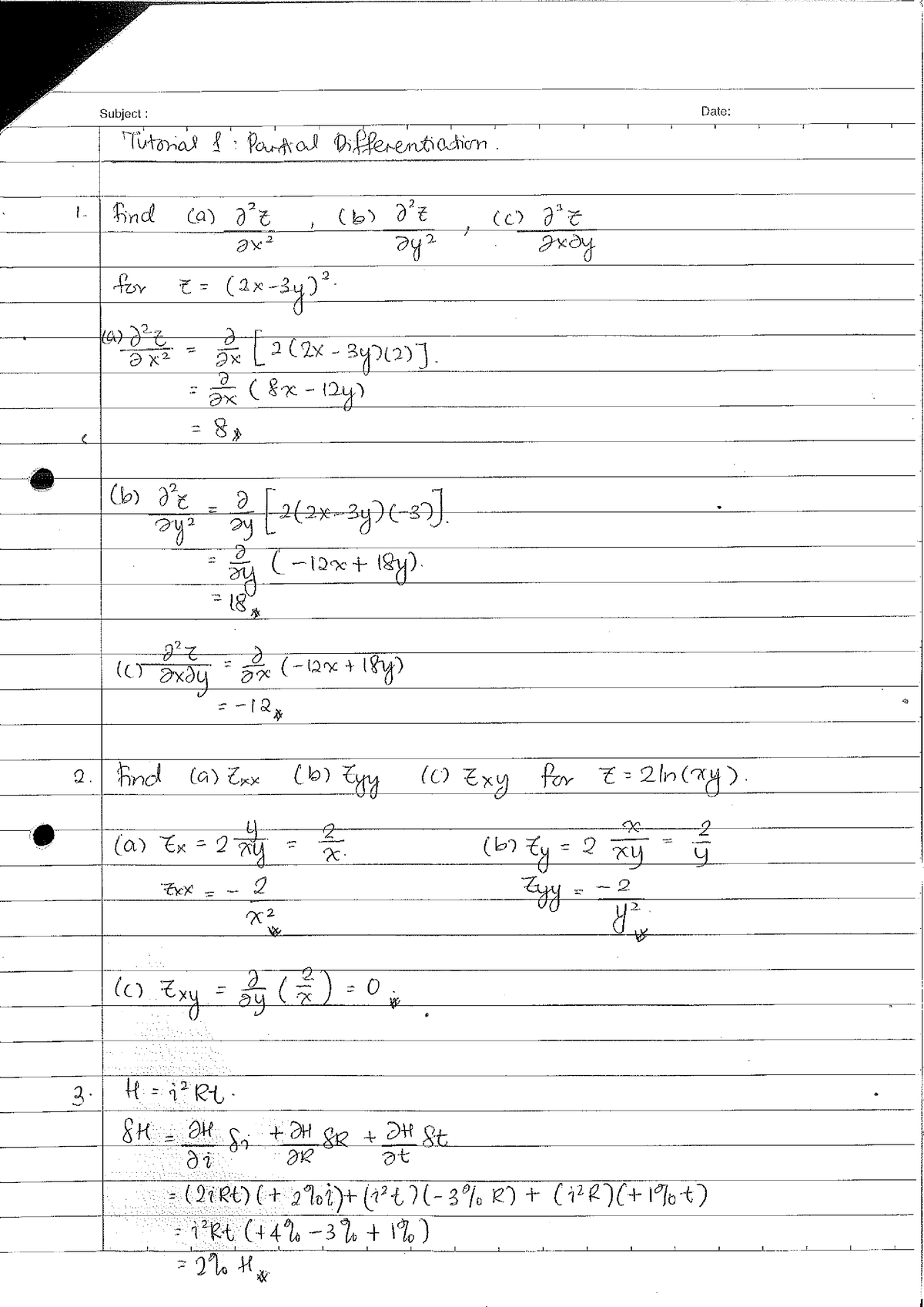 Tutorial 1 Solution - Engineering Mathematics 2 - Studocu