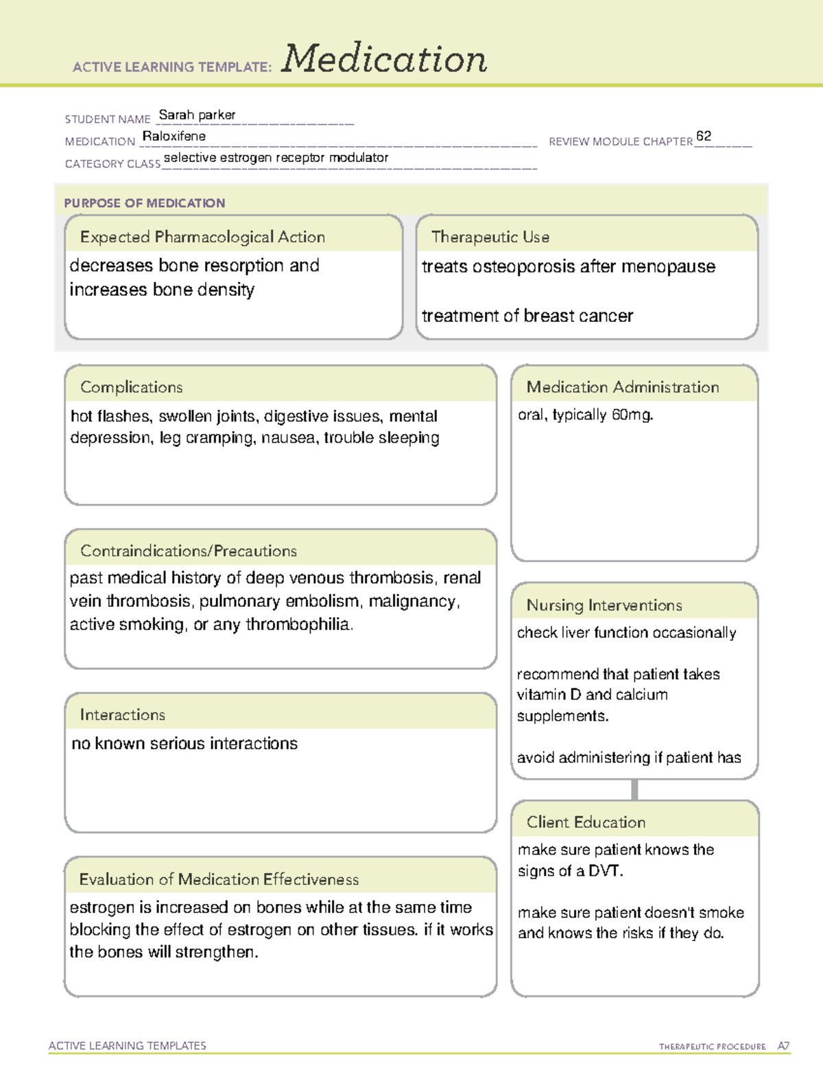 Serm raloxifene - Ati - ACTIVE LEARNING TEMPLATES THERAPEUTIC PROCEDURE ...