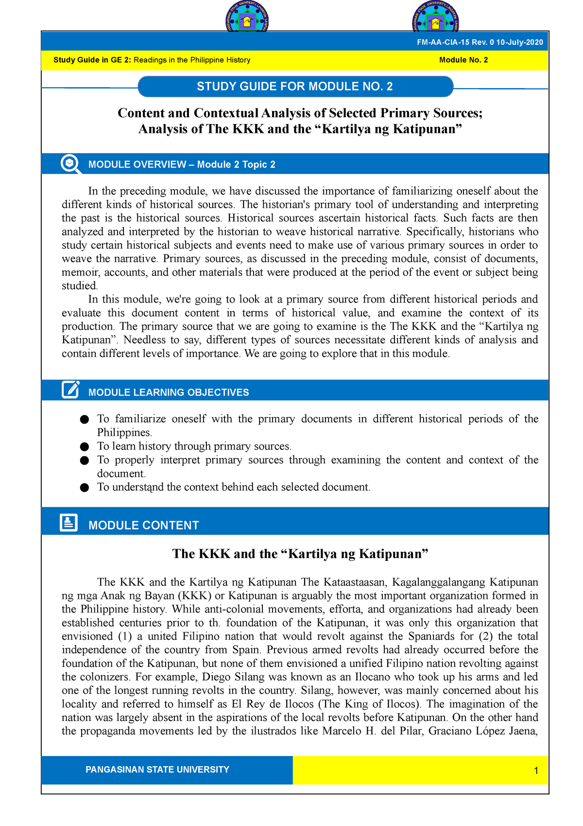 RPH Module 2 Analysis of The KKK and the Kartilya ng Katipunan ...