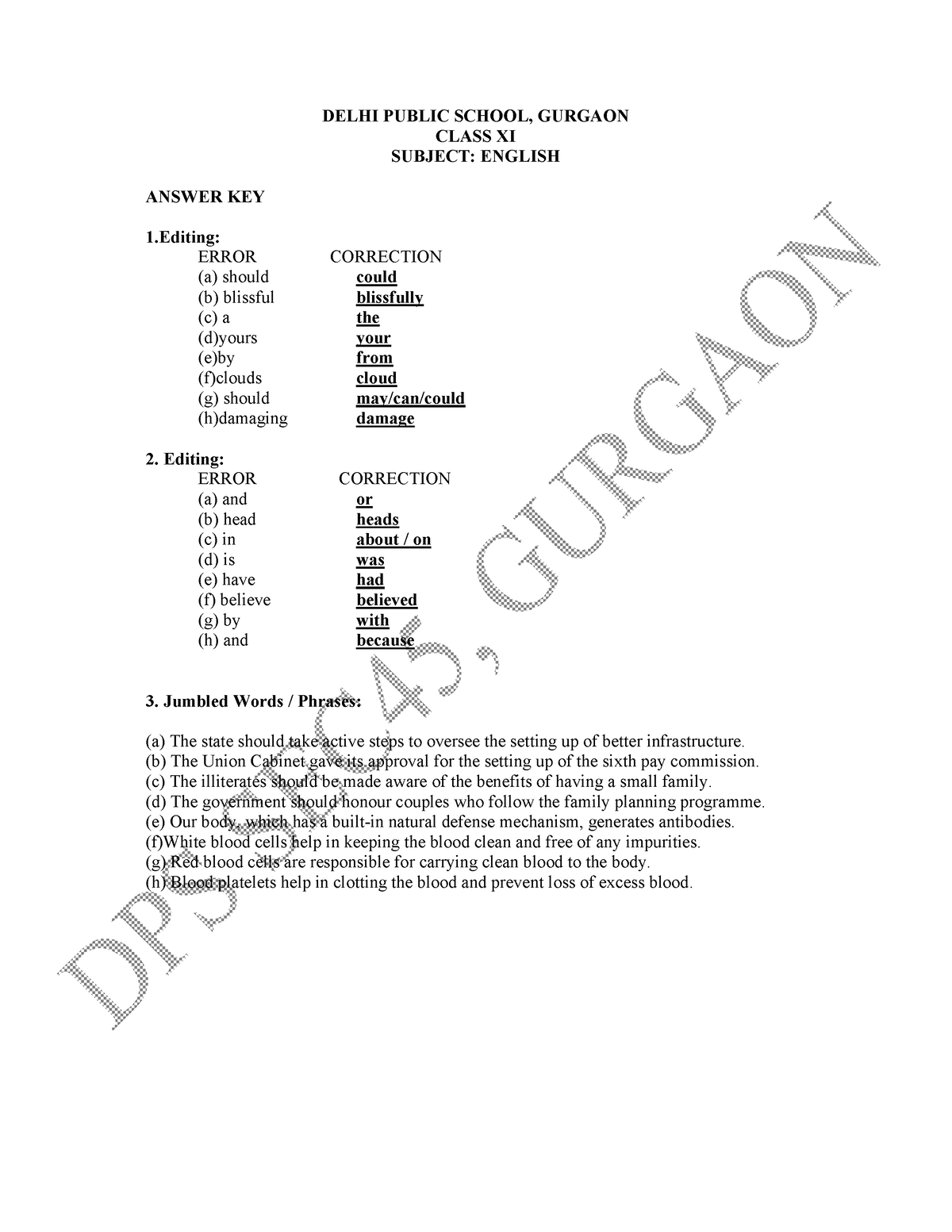 Class 11 Grammar Worksheet -ANS KEY - DELHI PUBLIC SCHOOL, GURGAON ...