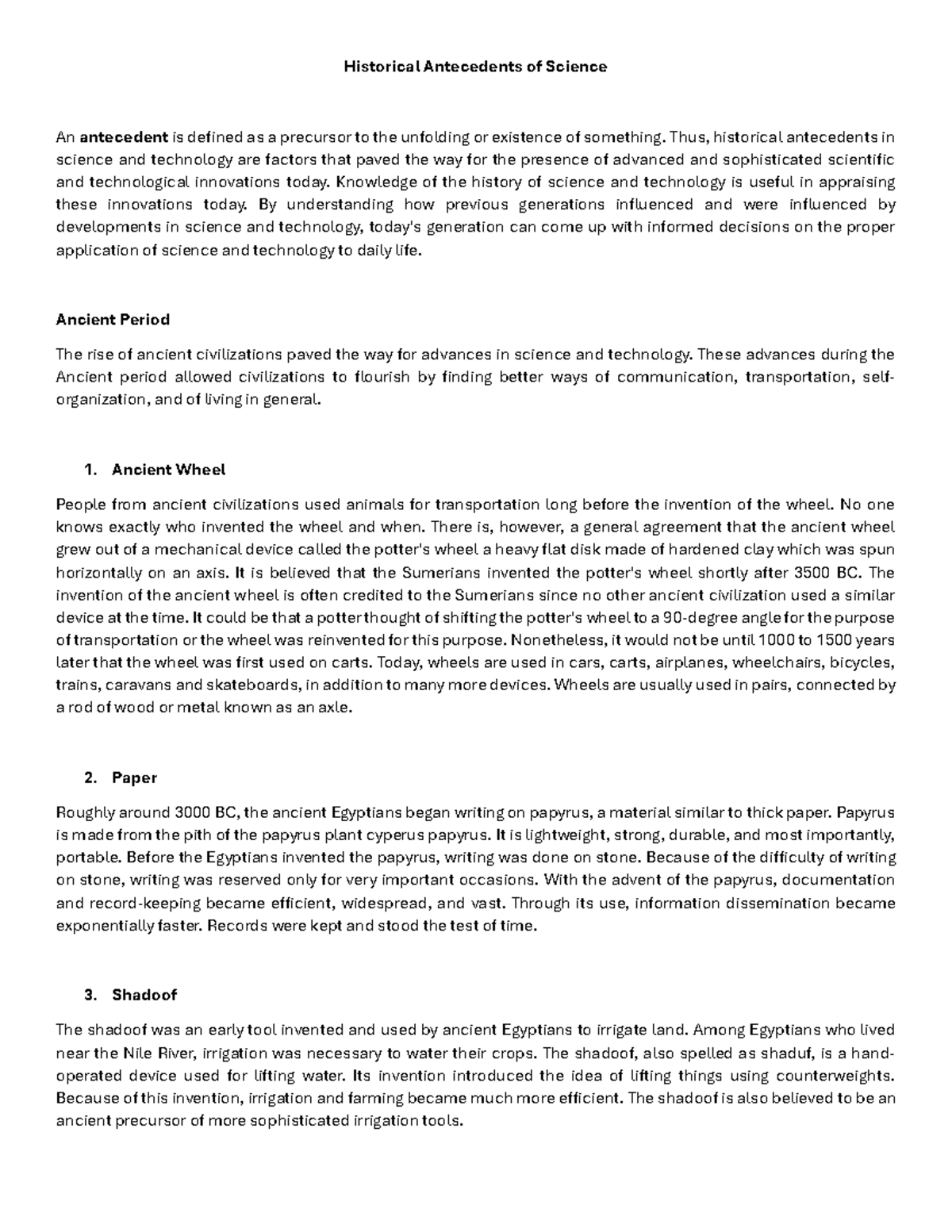 Historical Antecedents of Science - Thus, historical antecedents in ...