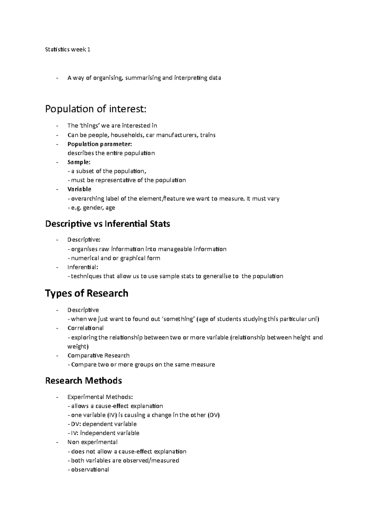 Statistics Week 1 - Lecture 1 Notes - Statistics Week 1 A Way Of ...