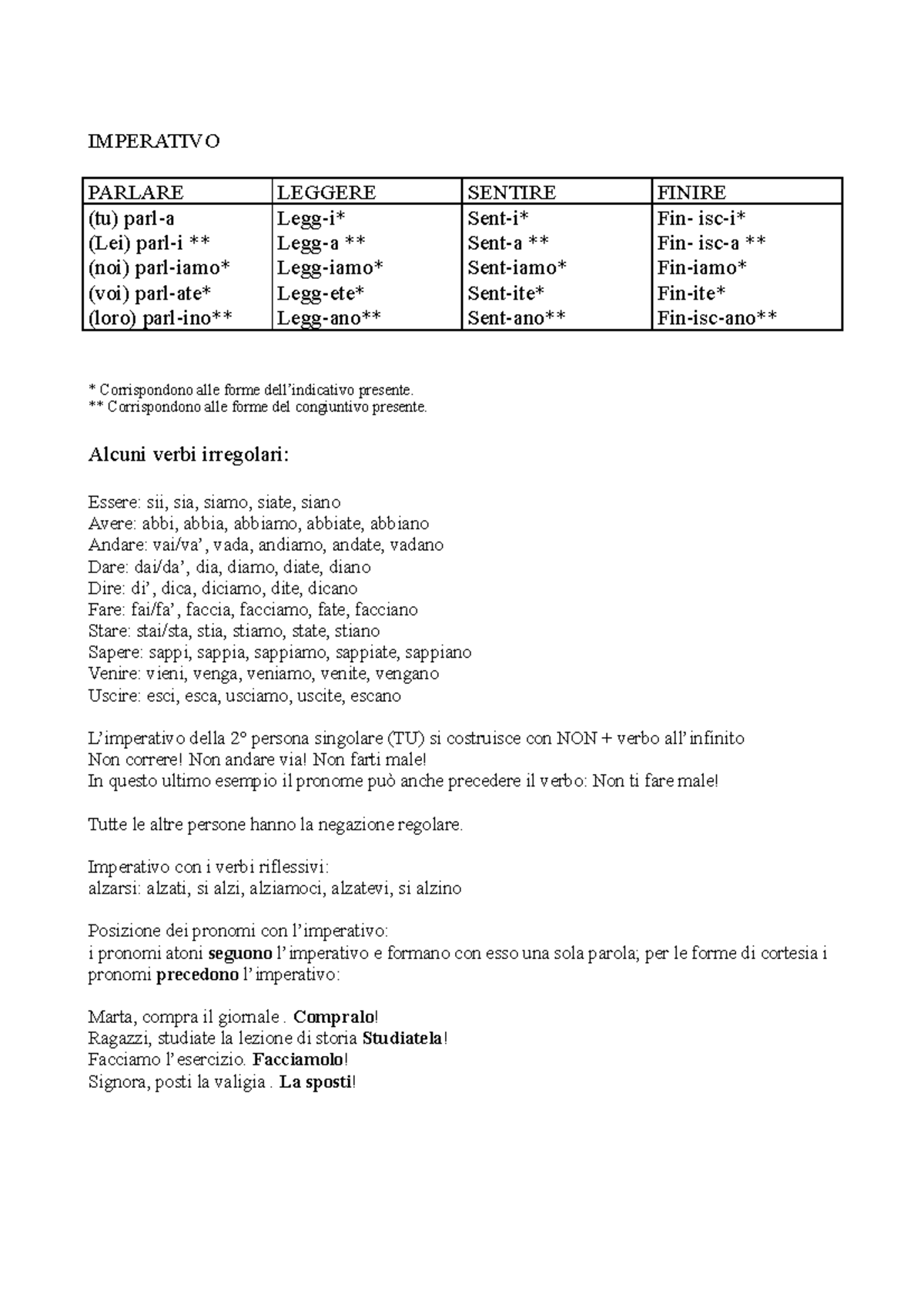 Imperativo IMPERATIVO PARLARE (tu) (Lei) (noi) (voi) (loro) LEGGERE