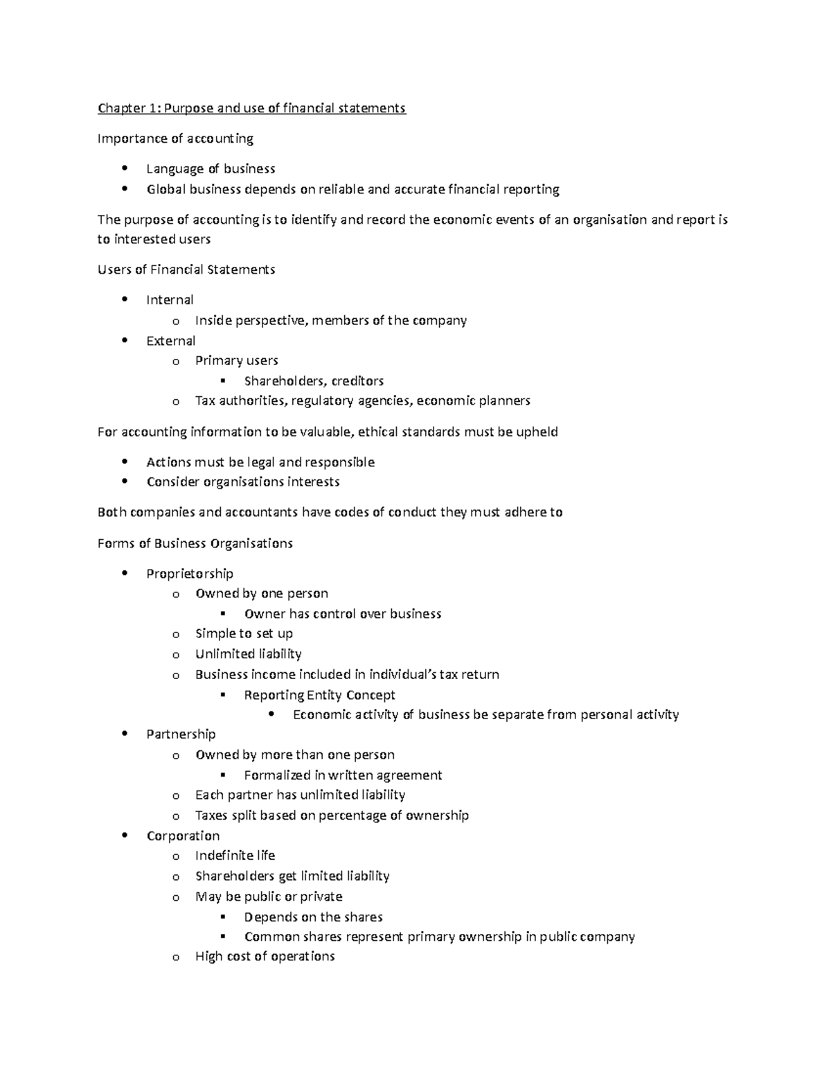 Chapter 1 - Chapter 1: Purpose and use of financial statements ...