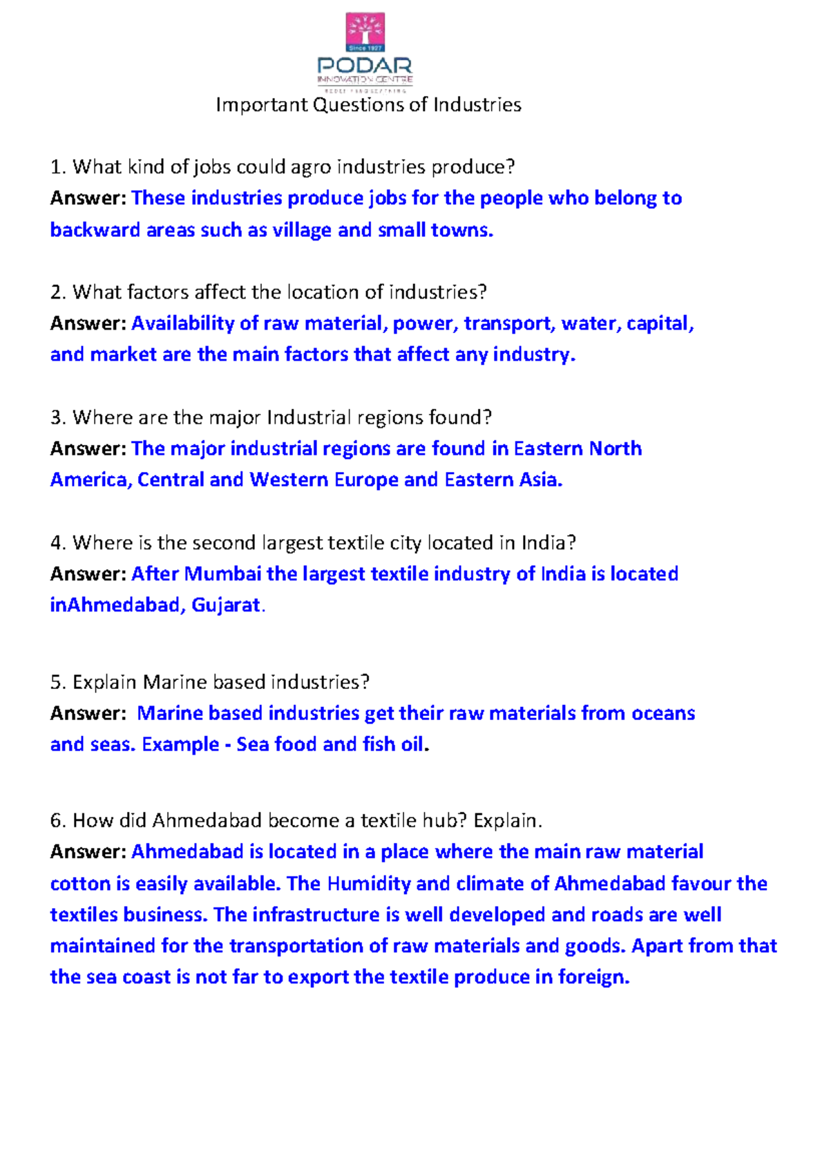 Important Questions of Industries - What kind of jobs could agro ...