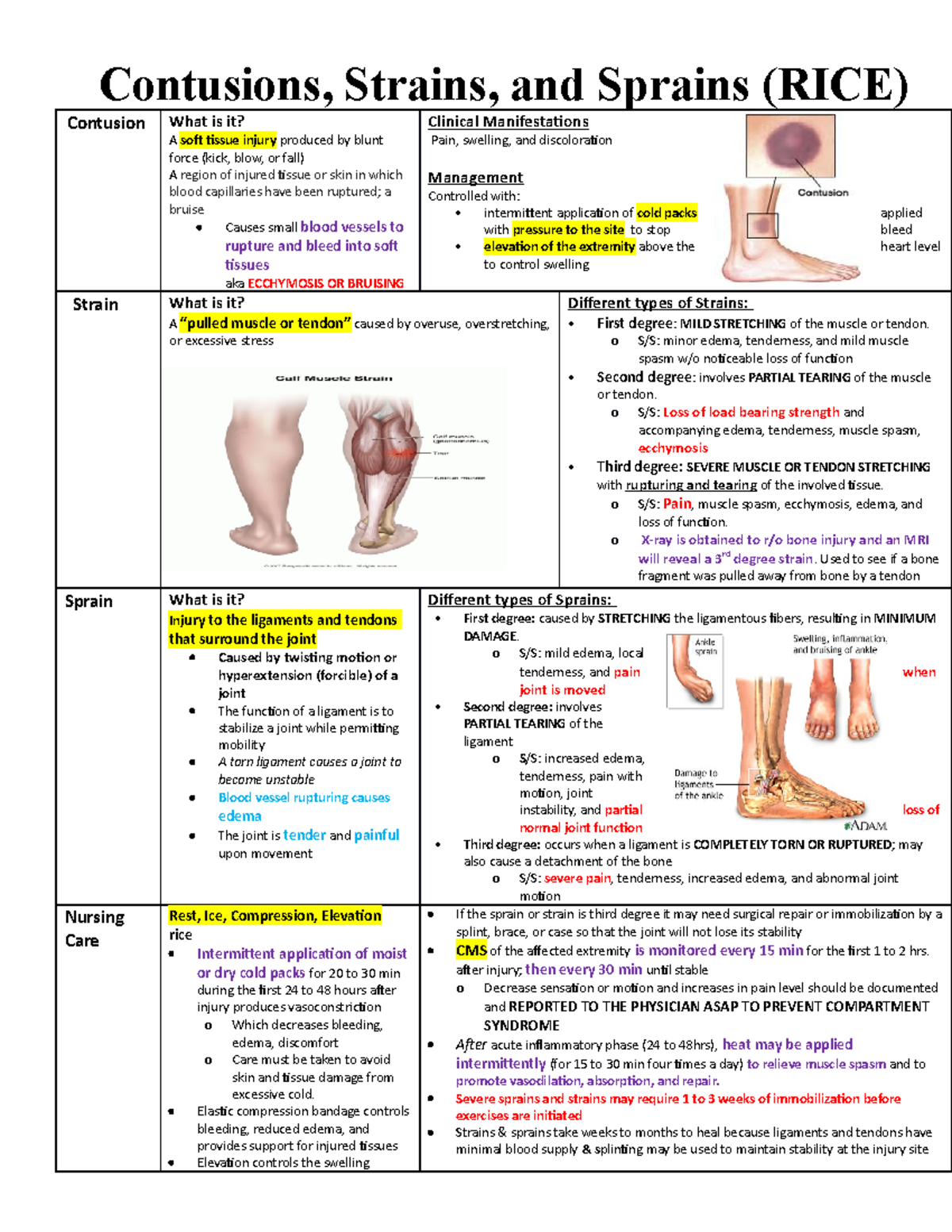 Class 10 Contusions, Strains, And Sprains - Contusions, Strains, And ...