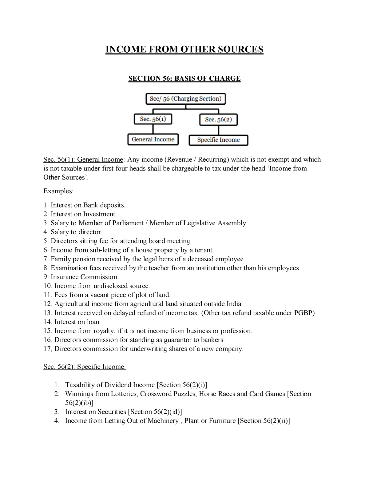 Income From Other Sources Notes Taxation Taxation Kslu Studocu