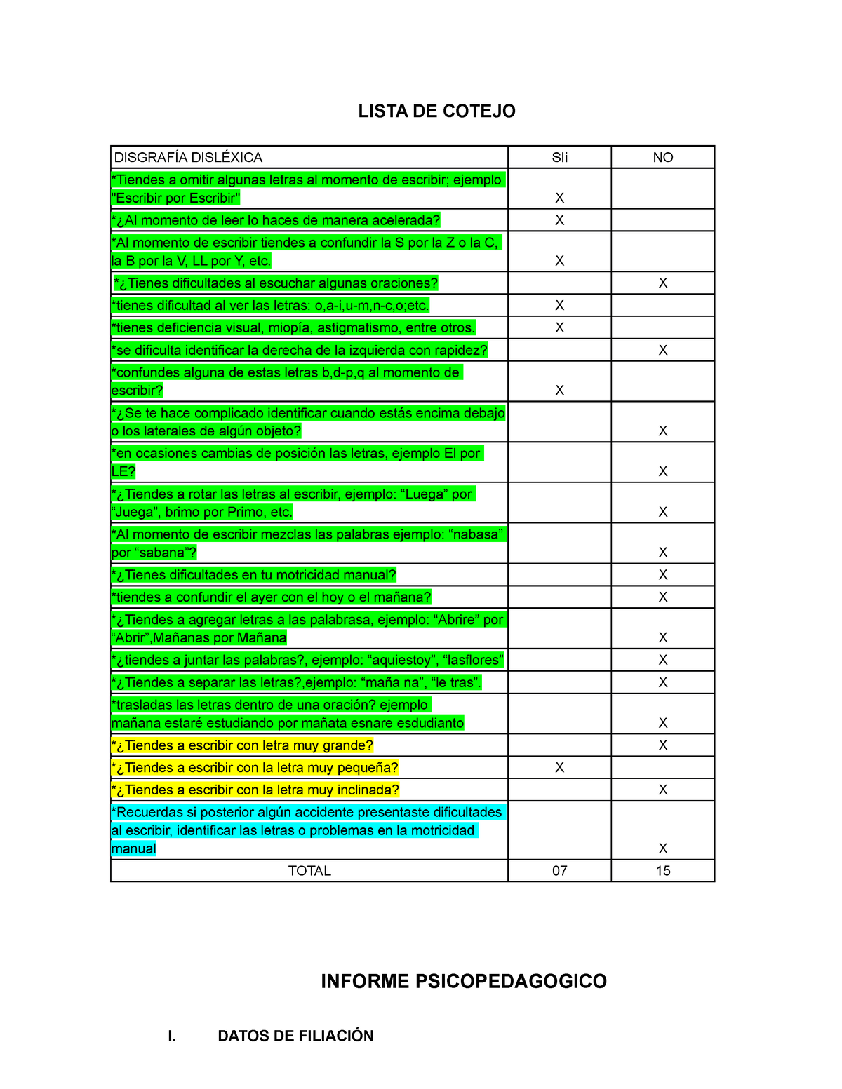 Ficha De Evaluacion 7 G4 1 Lista De Cotejo DisgrafÍa DislÉxica Sii No Tiendes A Omitir 2749