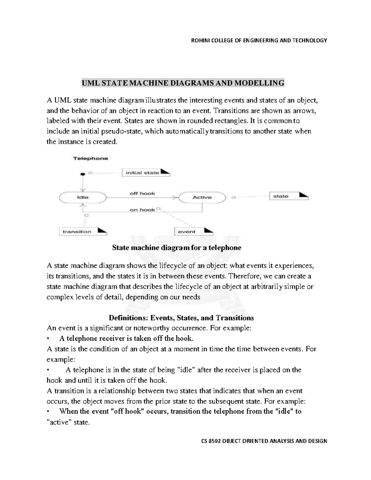 Rohini 91323771135 - UML STATE MACHINE DIAGRAMS AND MODELLING A UML ...