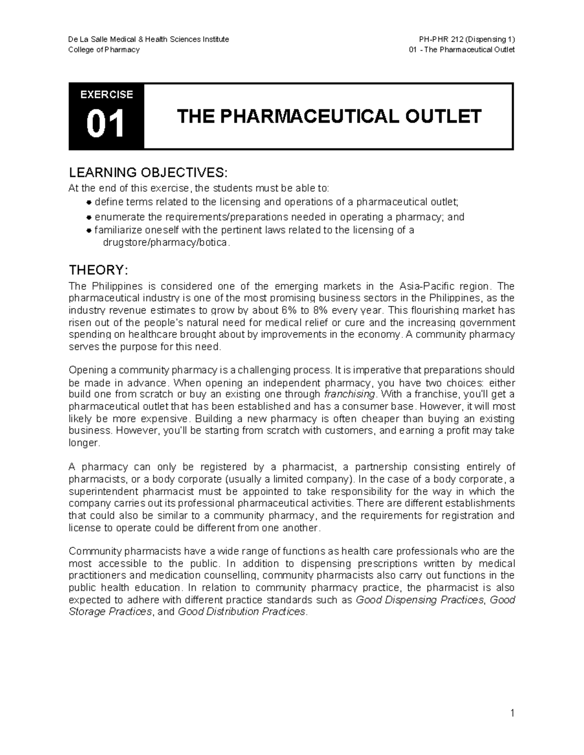 BSP21 The Pharmaceutical Outlet College of Pharmacy 01 The