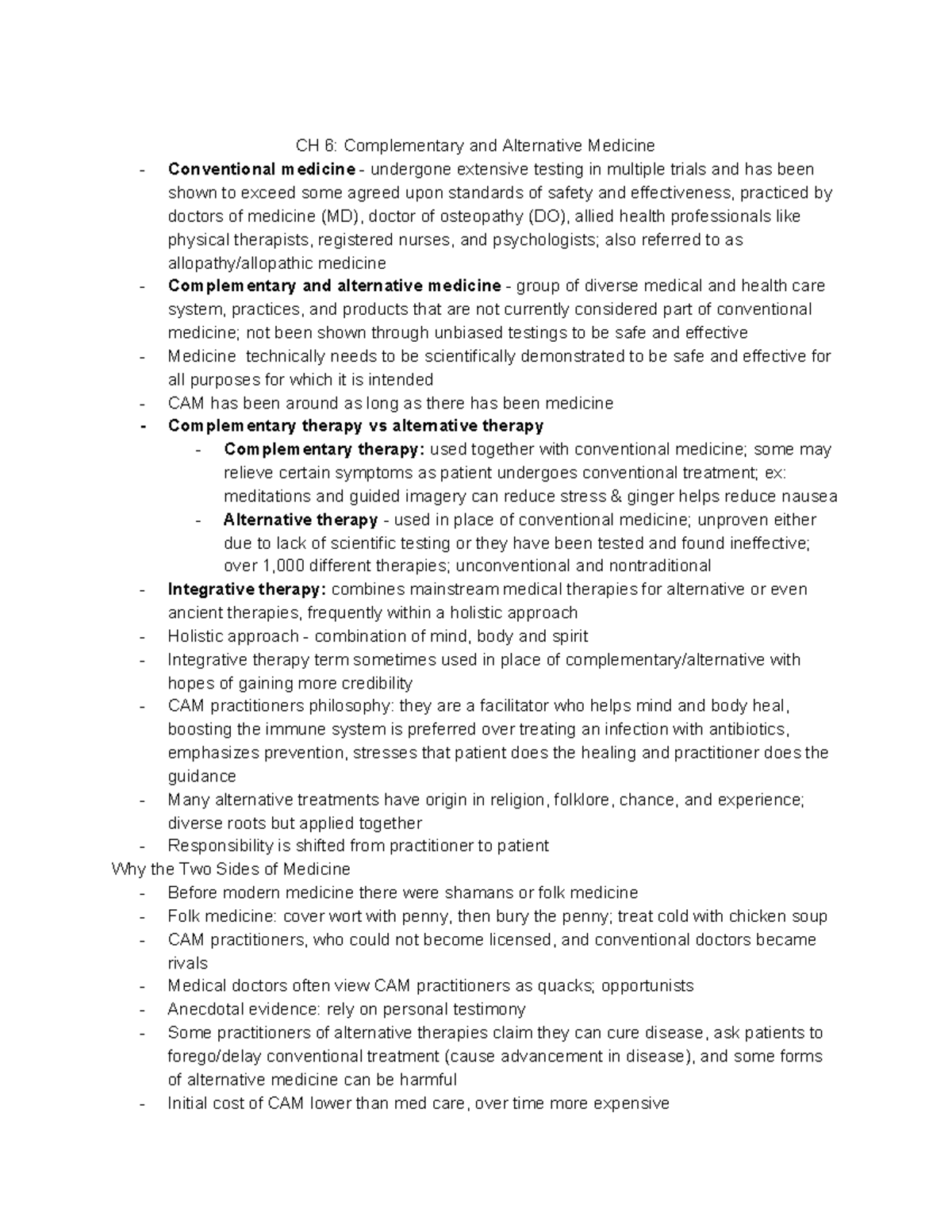 Chapter 6 to 8 summaries and class notes - CH 6: Complementary and ...