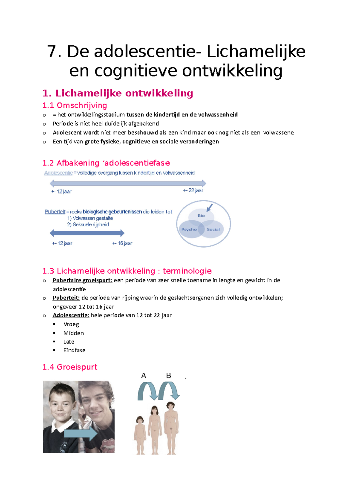 7.1 De Adolescentie- Lichamelijke En Cognitieve Ontwikkeling - 7. De ...