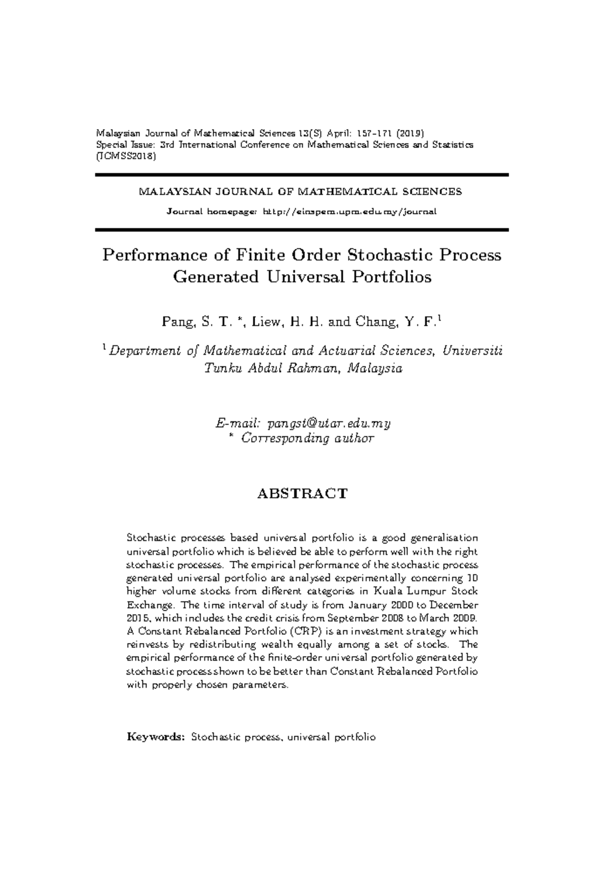 Performance of Finite Order Stochastic Process Generated Universal ...