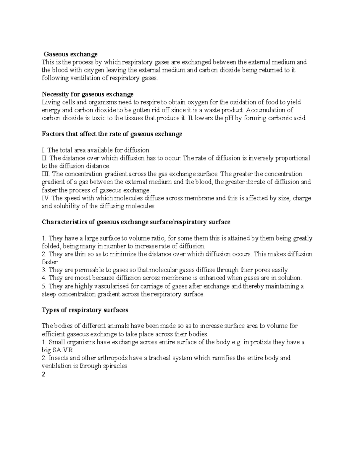 Gaseous Exchange Notes S Gaseous exchange This is the process by