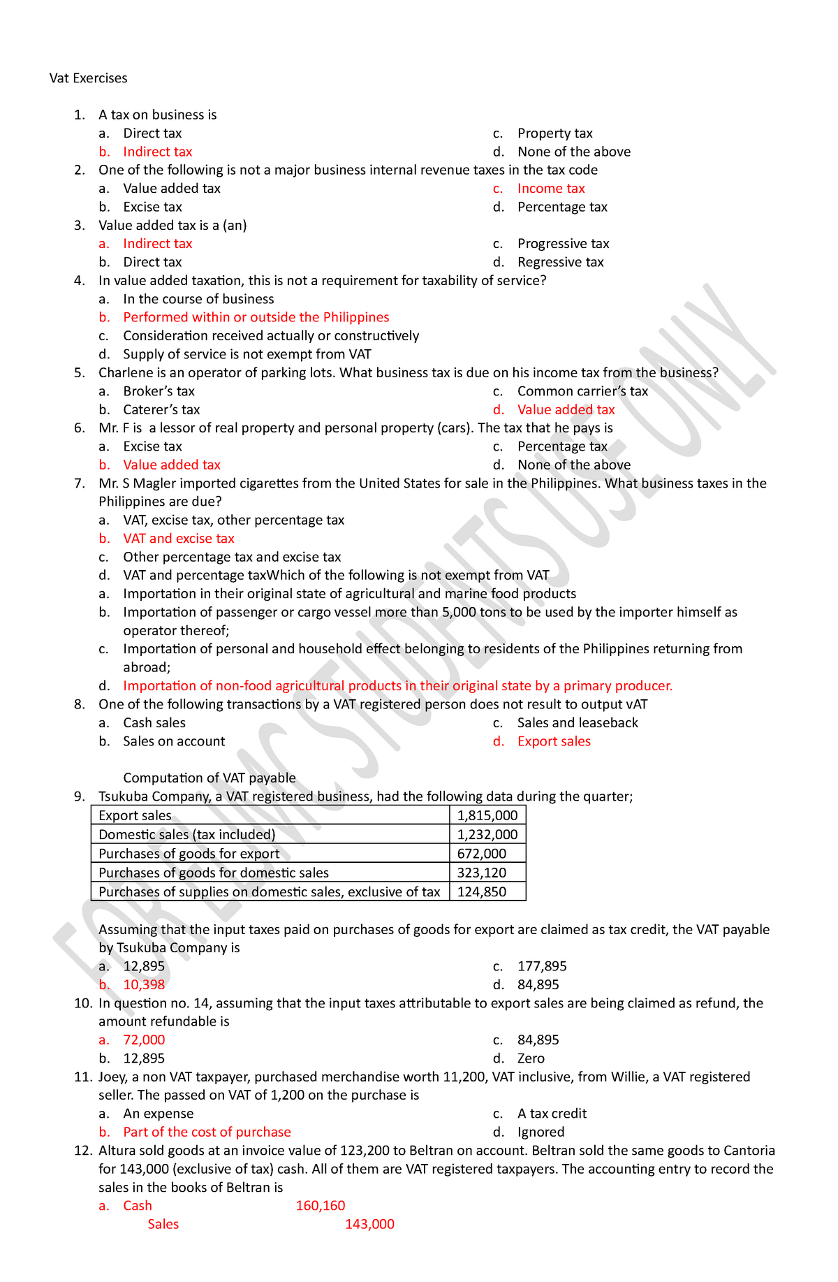 262144405-Vat - Business Tax Notes - Vat Exercises A Tax On Business Is ...