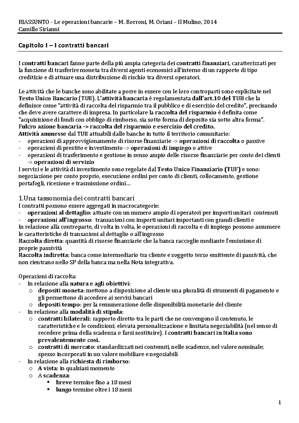 Riassunto - Le Operazioni Bancarie - M. Borroni, M. Oriani - RIASSUNTO ...